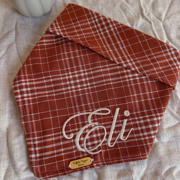 Embroidered Orange Plaid Fall Bandana