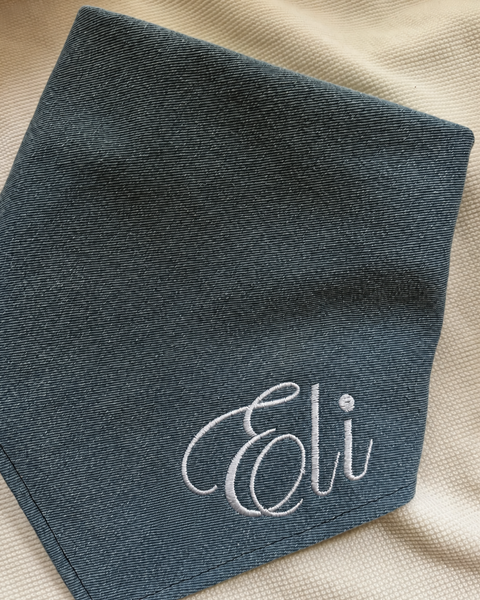 Embroidered Name Denim Bandana