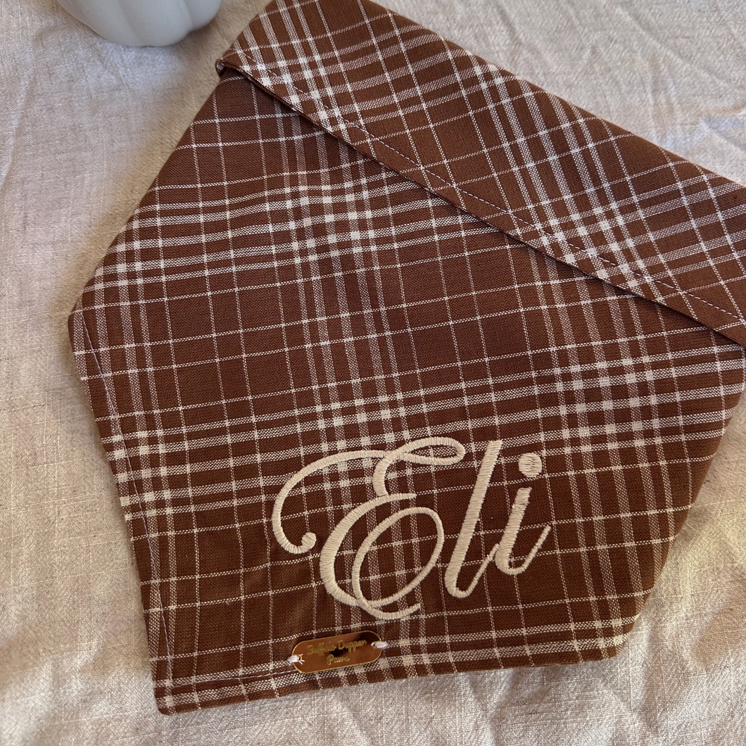 Embroidered Brown Plaid Fall Bandana
