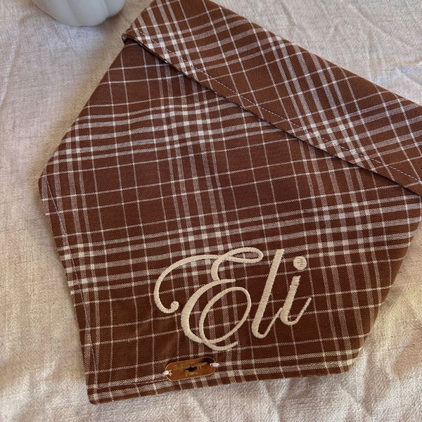 Embroidered Brown Plaid Fall Bandana