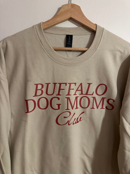 beige buffalo dog mom club crewneck - marks on front